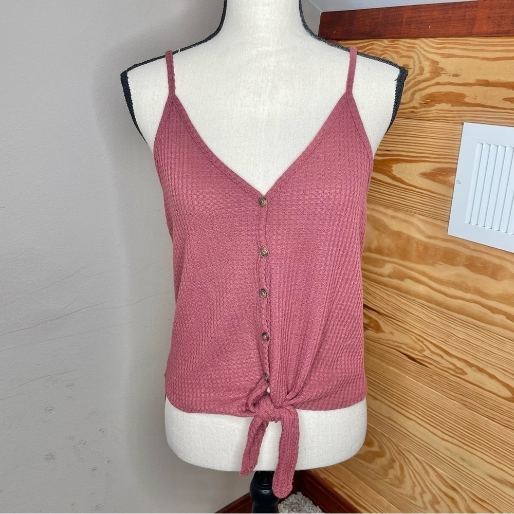 Wild Fable Mauve Pink Purple Waffle Knit Button Up Tie Front Tank Top Small